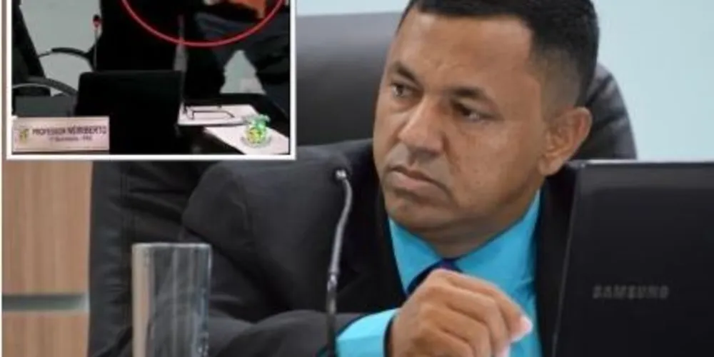 Imagens da sessão registraram o momento exato em que Neiriberto aponta a arma.