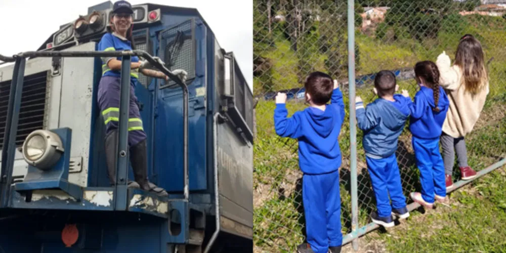 Convidada, alunos vendo o trem, filho da profissional e educadoras compuseram os registros