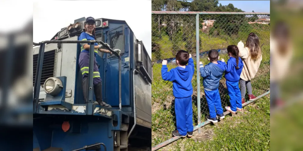 Convidada, alunos vendo o trem, filho da profissional e educadoras compuseram os registros