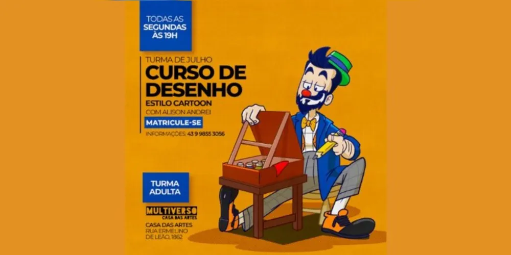 As aulas ocorrerão toda segunda-feira, às 19h.