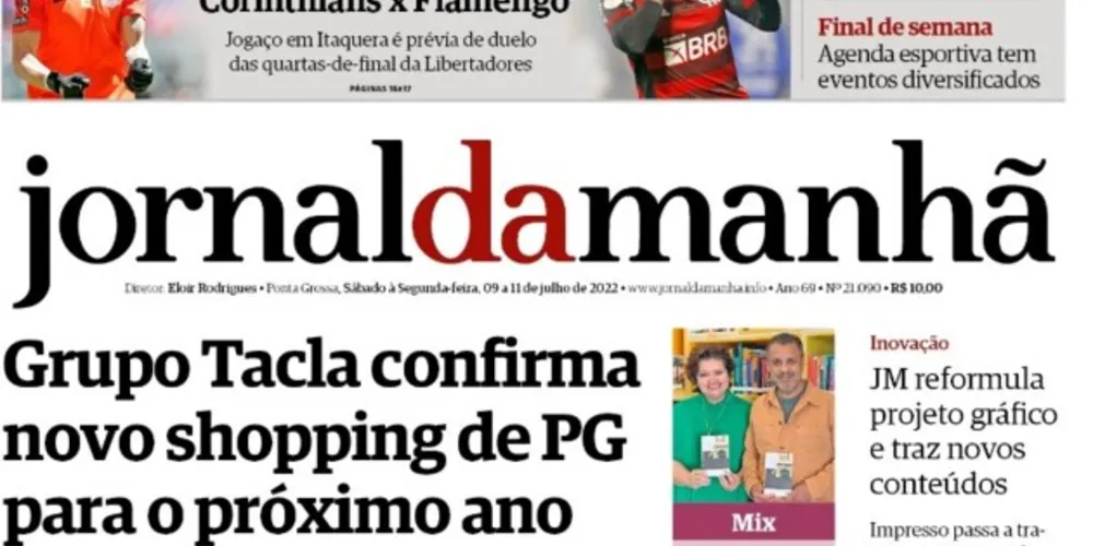 Jornal da Manhã continua mantendo sua linha moderna, impresso 100% colorido, sendo o único jornal na região a circular cinco vezes por semana