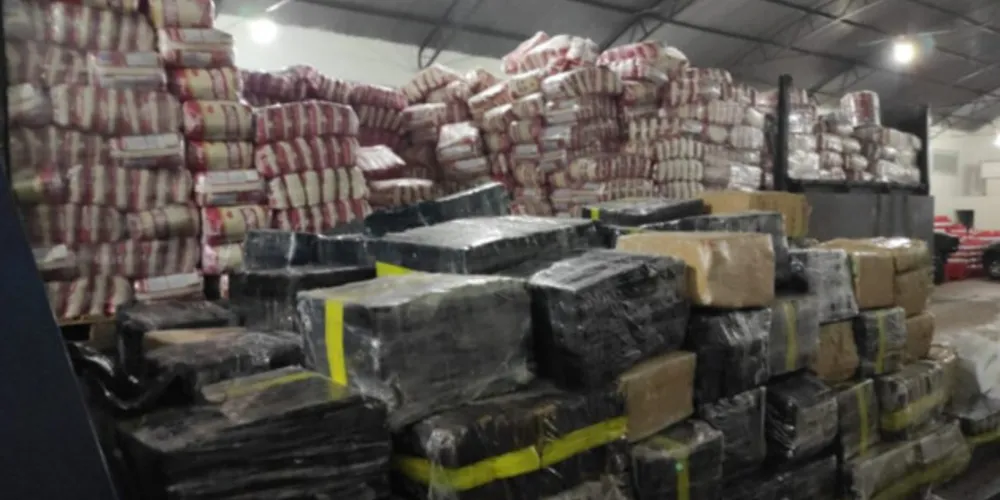 Caminhão transportava maconha e cocaína em meio aos pacotes de arroz