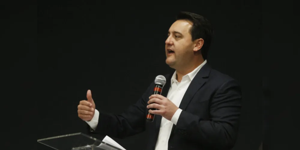 Governador Carlos Massa Ratinho Junior
durante a assembleia geral ordinária da Associação dos Municípios do Paraná (AMP).