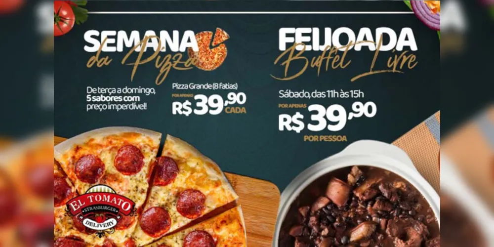 Agora, o cliente pode saborear a feijoada no restaurante e aproveitar a promoção de pizzas por apenas R$ 39,90