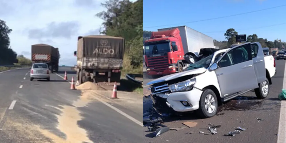 Segundo informações preliminares, uma Hilux, placas Londrina, acertou a traseira de um caminhão, placas de Campo Grande-MS