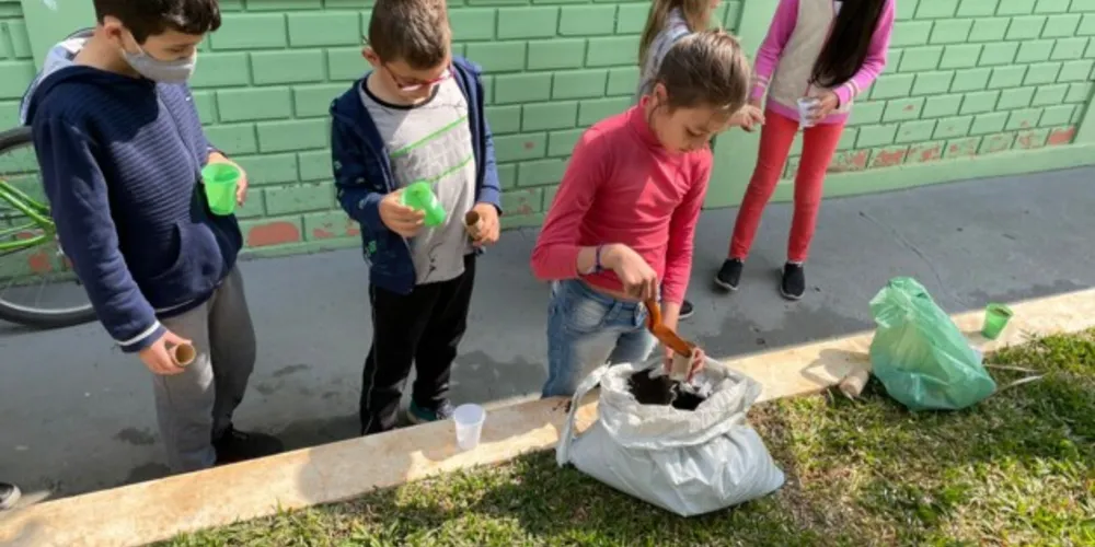 Plantio de sementes na instituição buscam embelezar o local com tema estudado