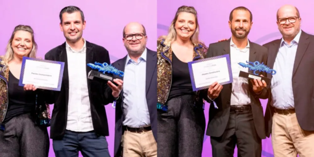 Legenda: Marcos Carneiro e Jeremie Sebban, com os troféus das duas categorias