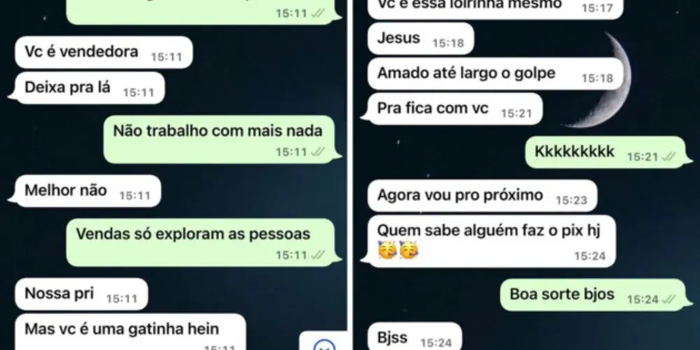 Criminoso desiste de aplicar golpe do PIX e flerta com vítima de Bauru por rede social.