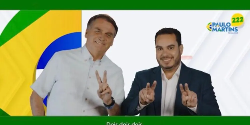 Bolsonaro e Paulo Martins juntos em material de campanha.