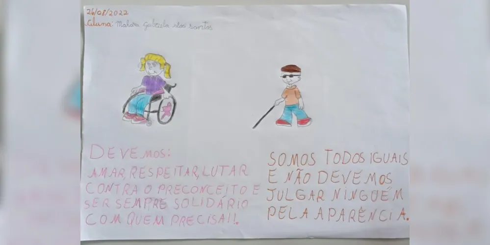 Desenhos representam questões trabalhadas em sala de aula acerca da temática