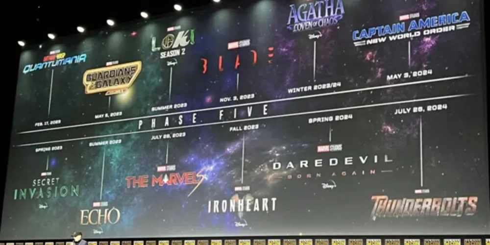 Kevin Feige, presidente do Marvel Estudios apresenta os novos títulos do Universo Cinematográfico da Marvel, durante a  Comic-Com.