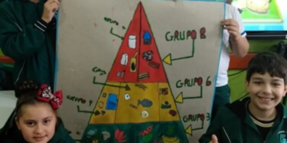 Alunos levaram embalagens de casa para construírem sua própria pirâmide