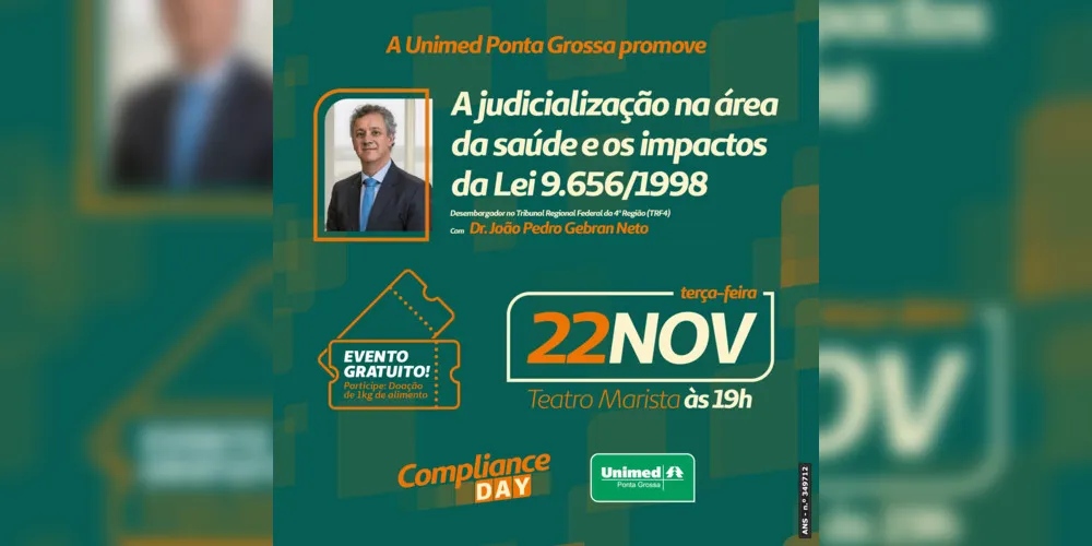 A palestra "A judicialização na área da saúde e os impactos da Lei 9.656/1998" acontece nesta terça