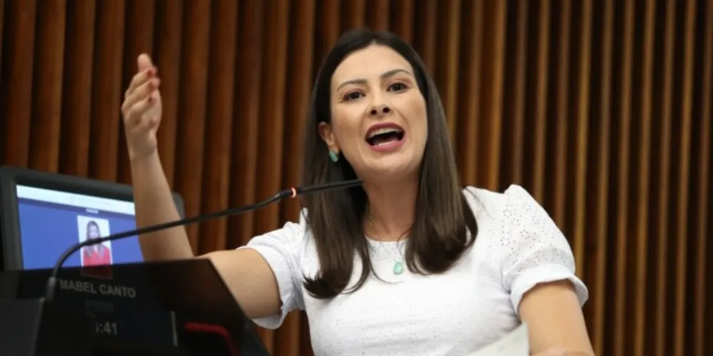 Deputada Estadual Mabel Canto em discurso na Assembleia Legislativa.