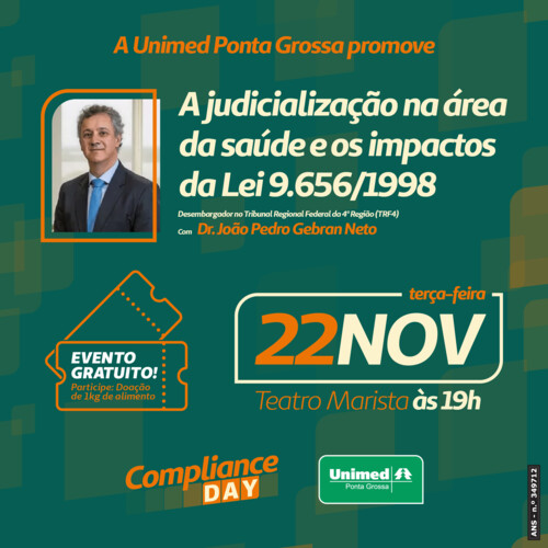 A Unimed Ponta Grossa promove a palestra “A judicialização na área da saúde e os impactos da Lei 9.656/1998”