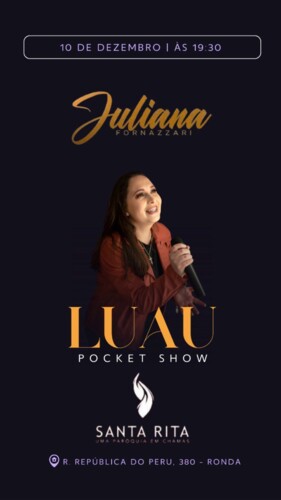 O Luau Pocket Show ocorre neste sábado, dia 10, a partir das 19h30, na praça Hulda Roedel, em frente à igreja matriz.