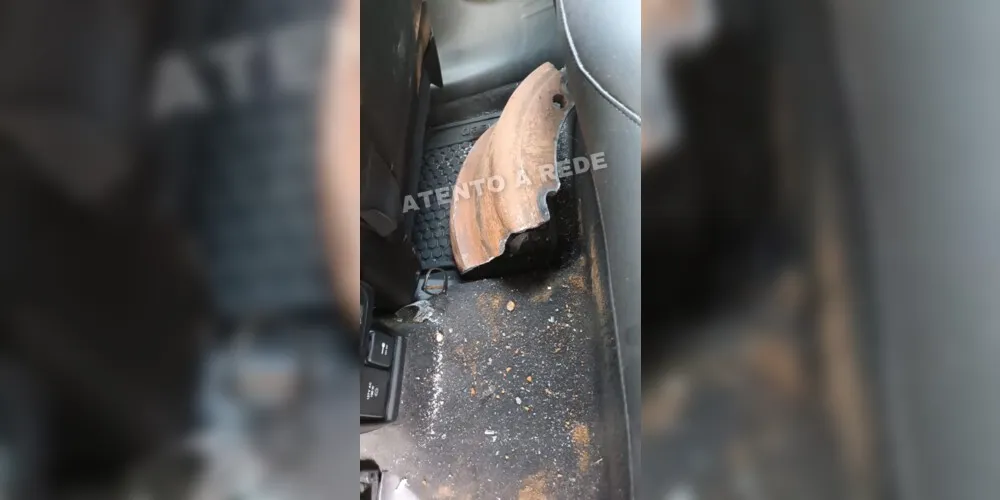 A peça teria atravessado o para-brisa e acertado a condutora