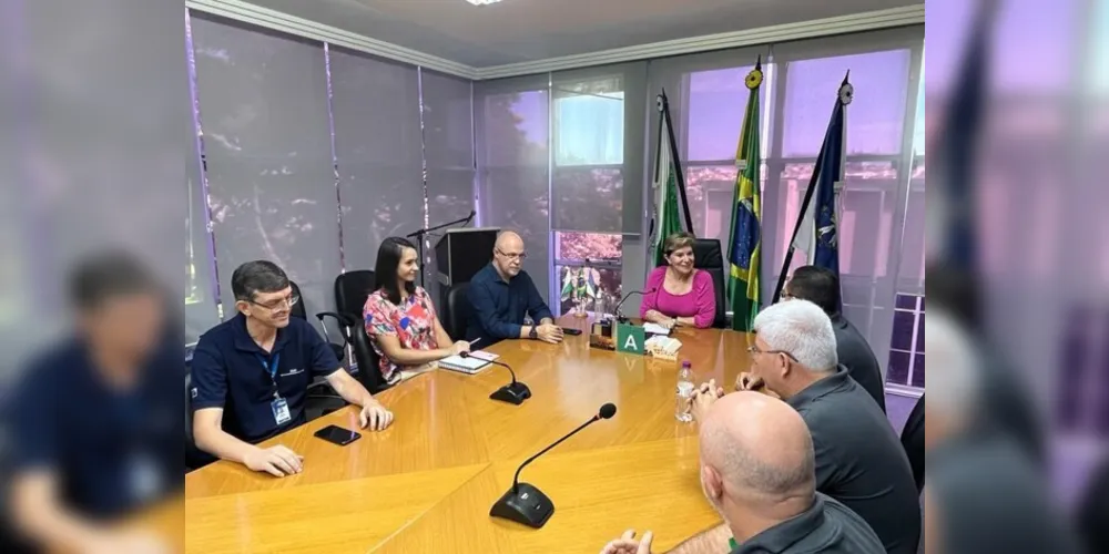 Elizabeth Schmidt em reunião no seu gabinete da Prefeitura Municipal.