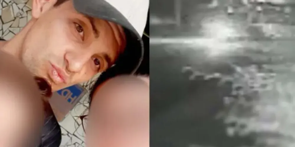 À esquerda, o motoboy Kelvin Machado, de 28 anos. A direita, o momento do acidente entre a moto e o carro no Xaxim.