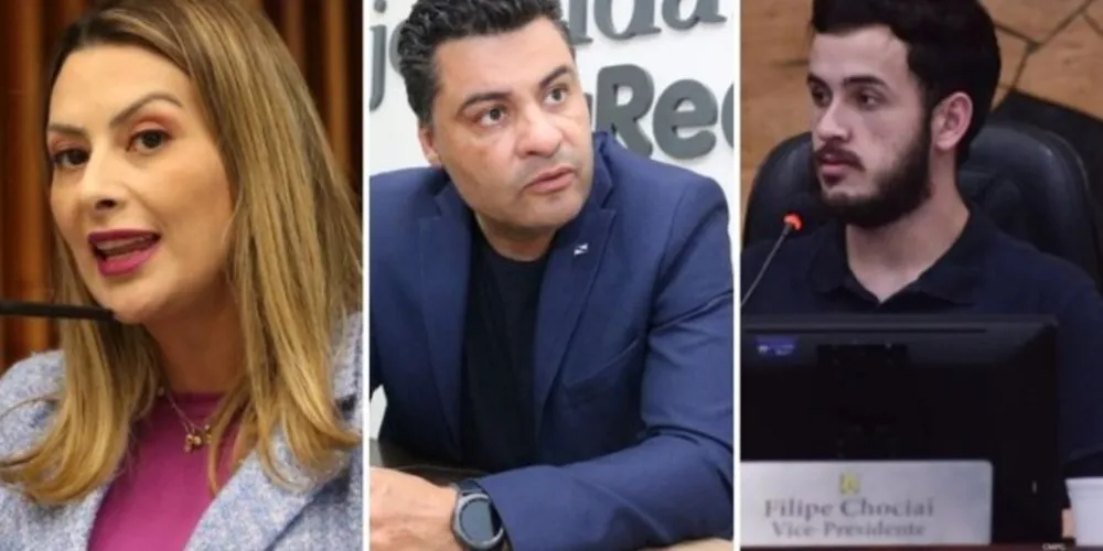 Deputada estadual Mabel Canto, o secretário Marcelo Rangel e o presidente da CMPG Filipe Chociai