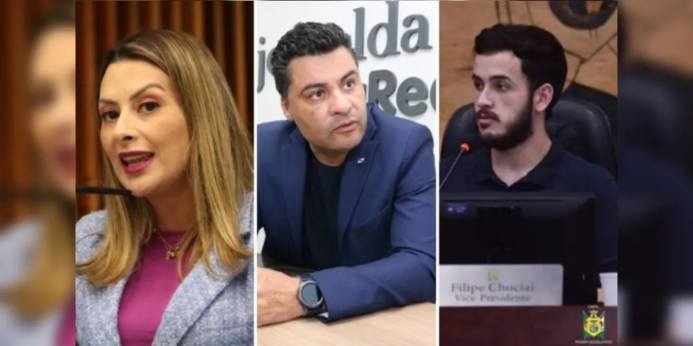 Deputada estadual Mabel Canto, o secretário Marcelo Rangel e o presidente da CMPG Filipe Chociai