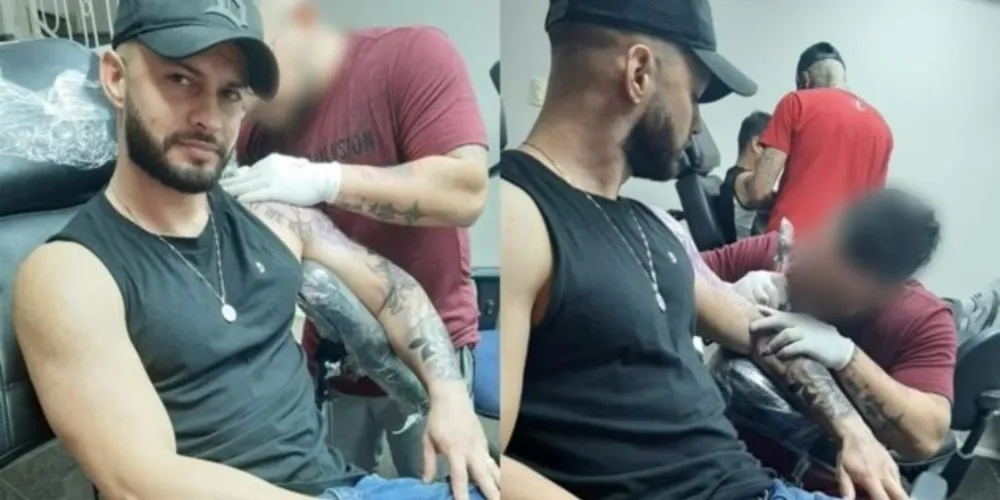 Esposa da vítima registrou o momento que ele fez a tatuagem