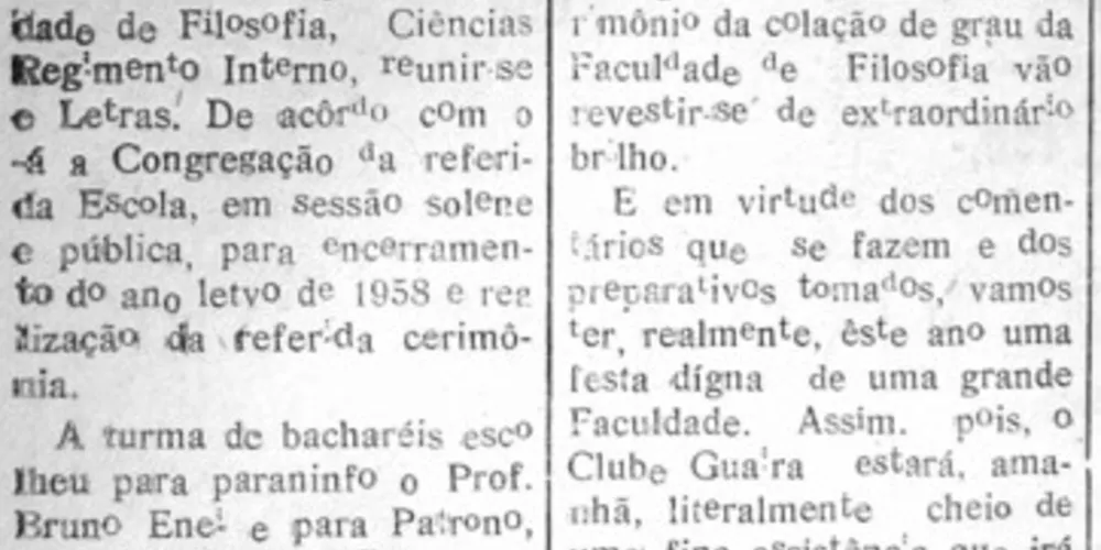 Notícia publicada no JM em 07 de dezembro de 1958 destaca a Colação de Grau da FAFI.