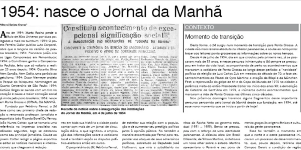 Recorte da primeira coluna Fragmentos publicada no Jornal da Manhã em 02 de setembro de 2007.