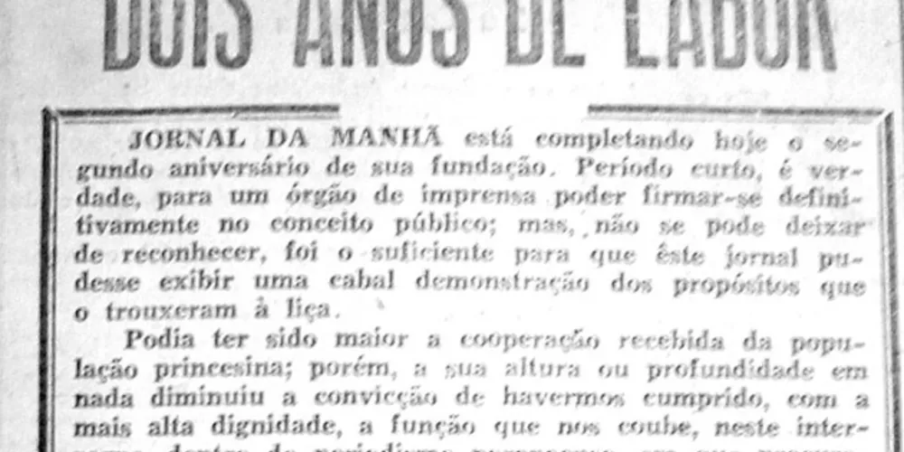 Texto comemorativo a os dois anos de funcionamento do JM (04 de julho de 56)
