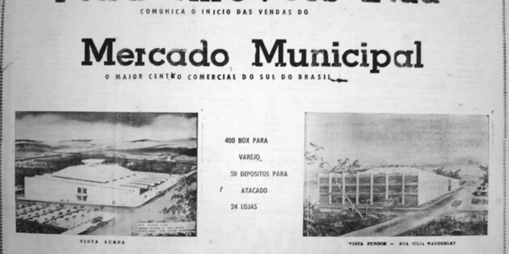Anúncio da Pina Imóveis com o início das vendas do Mercado Municipal de Ponta Grossa – JM de 01 de janeiro de 1966