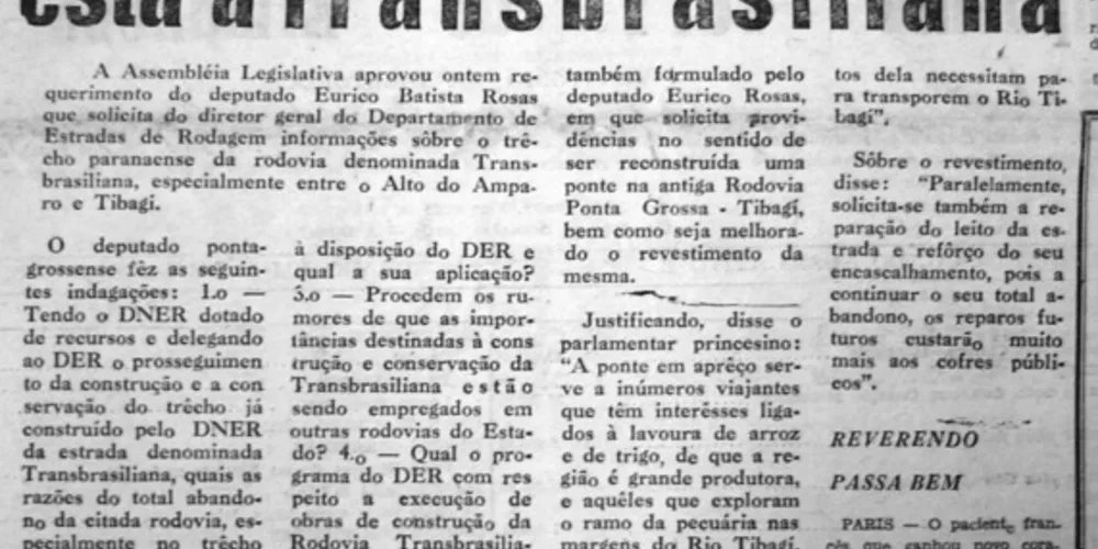 Matéria sobre a Rodovia Transbrasiliana publicada no JM em 05 de junho de 1968