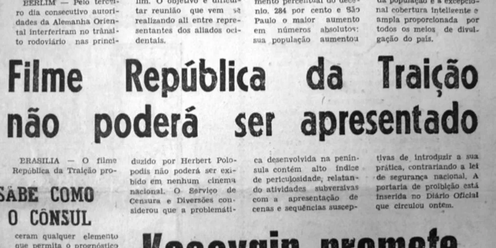 Nota sobre a censura ao filme República da Traição publicada no JM em 22 de dezembro de 1970