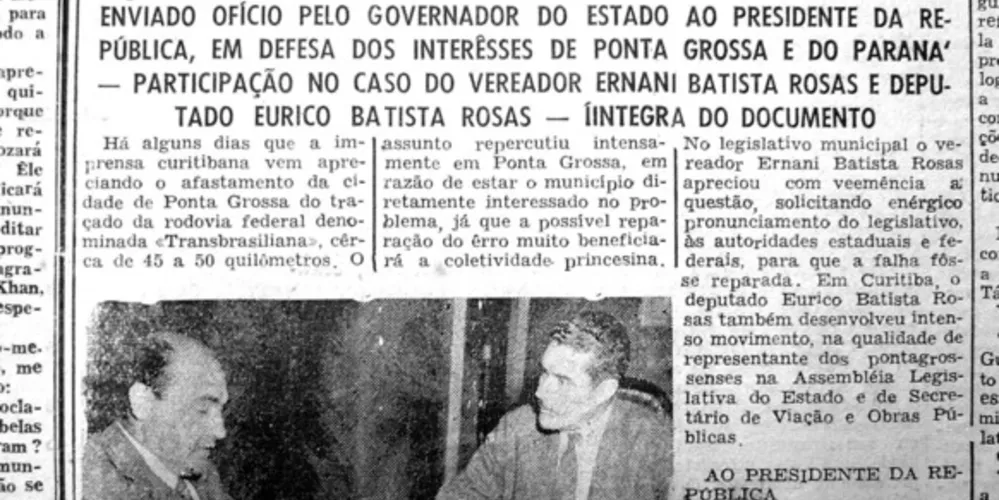 Em 25 de novembro de 1956 o JM publicou matéria a respeito da atuação do deputado Eurico Batista Rosas na tentativa de alterar o traçado da estrada Transbrasiliana