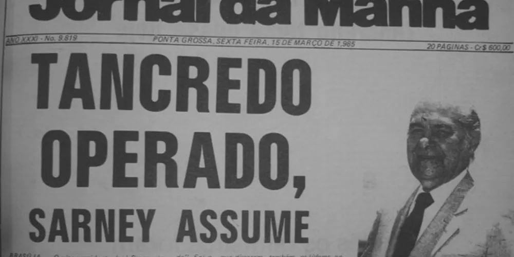 Primeira página do JM no dia 15 de março de 1985. A notícia sobre a cirurgia de Tancredo Neves causou comoção e deixou a sociedade brasileira apreensiva sobre os rumos da democracia que estava por renascer