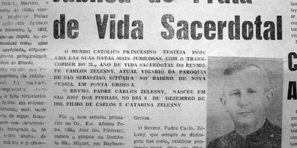 Notícia a respeito da comemoração dos 25 anos de vida sacerdotal do padre Carlos Zelesny publicada pelo JM em 05 de novembro de 1967