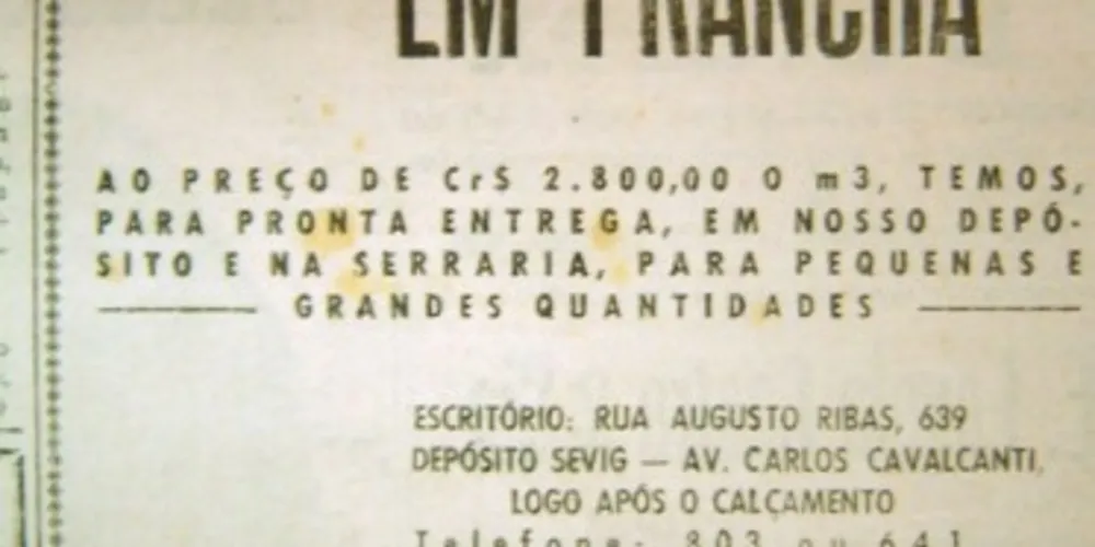 Propaganda de venda de imbuia, publicada no JM em 01 de fevereiro de 1958