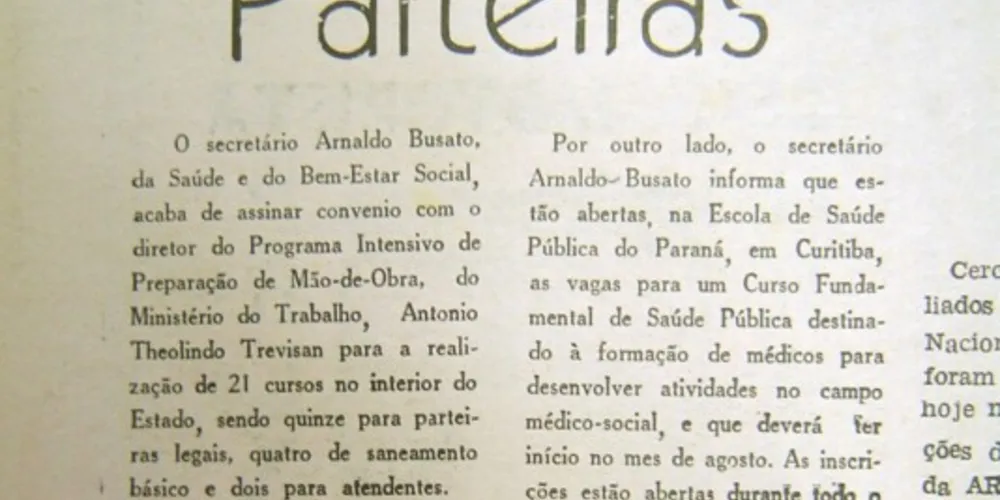 Matéria a respeito da implantação de cursos para qualificação de parteiras, promovidos pela Secretaria de Saúde do Paraná, publicada no JM em 13 de julho de 1975