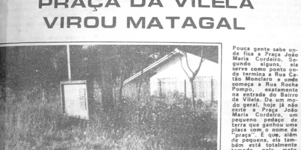Matéria publicada no JM em 03 de maio de 1987 trata do péssimo estado de conservação da Praça João Maria Cordeiro, na Vila Vilela