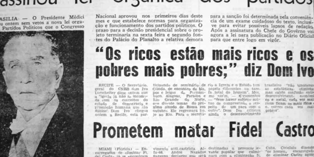 Matéria publicada no JM em 22 de julho de 1971. Nela, Dom Ivo Lorscheiter se pronuncia contra a política econômica do governo liderado pelo general Emílio Garrastazu Médici