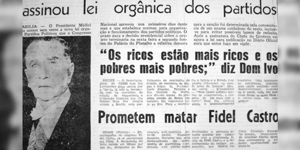 Matéria publicada no JM em 22 de julho de 1971. Nela, Dom Ivo Lorscheiter se pronuncia contra a política econômica do governo liderado pelo general Emílio Garrastazu Médici