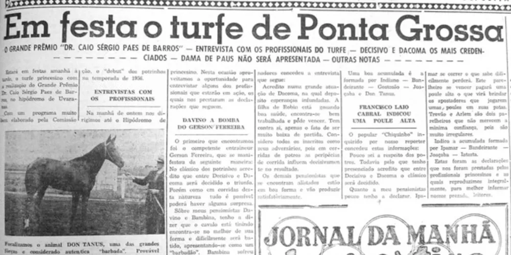 Página de esportes do JM (24 de março de 1956) na qual o turfe princesino foi o principal destaque