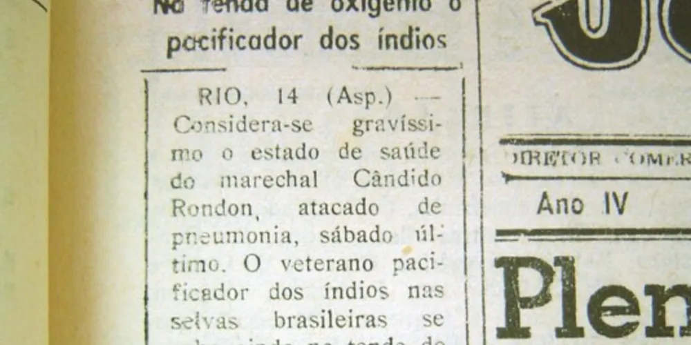 Nota a respeito do estado de saúde do Marechal Rondon publicado no JM em 15 de janeiro de 1958