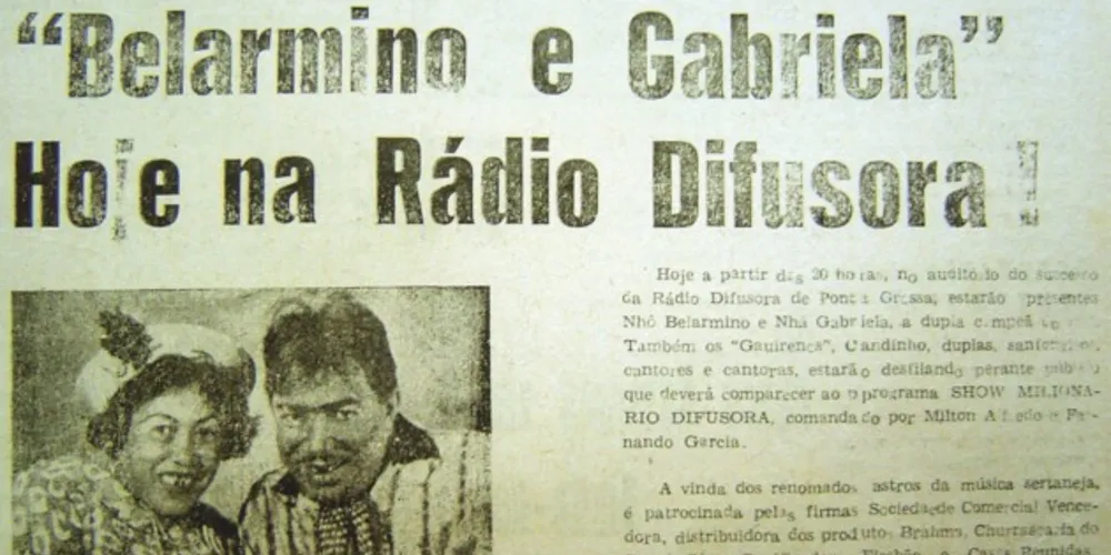 Anúncio da apresentação da dupla Belarmino e Gabriela na Rádio Difusora,publicado no JM no dia 22 de outubro de 1967