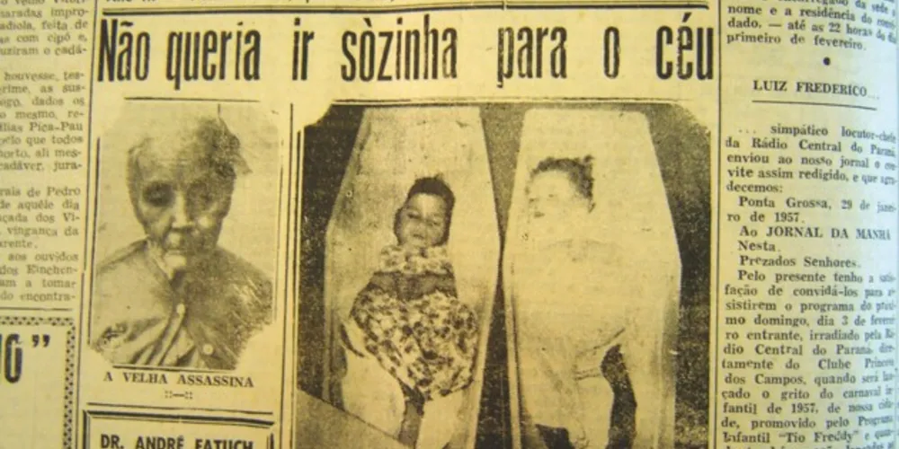 Matéria publicada no JM em 30 de janeiro de 1957, com destaque para a foto de crianças mortas em seus caixões