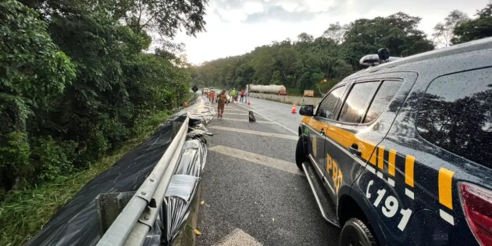 Tráfego de veículos foi paralisado na altura da antiga praça de pedágio, no quilômetro 60, em São José dos Pinhais