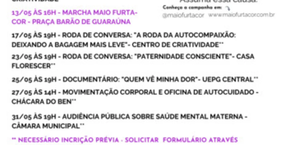 Campanha objetiva dar visibilidade para a causa da saúde mental materna