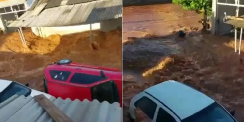 Imagens que circulam pelas redes sociais mostram carros tombados por conta da força da água