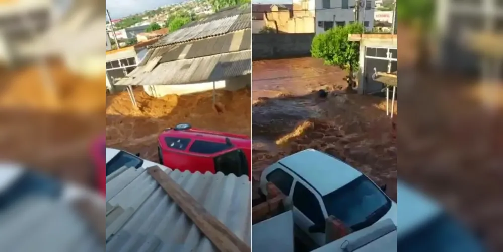 Imagens que circulam pelas redes sociais mostram carros tombados por conta da força da água