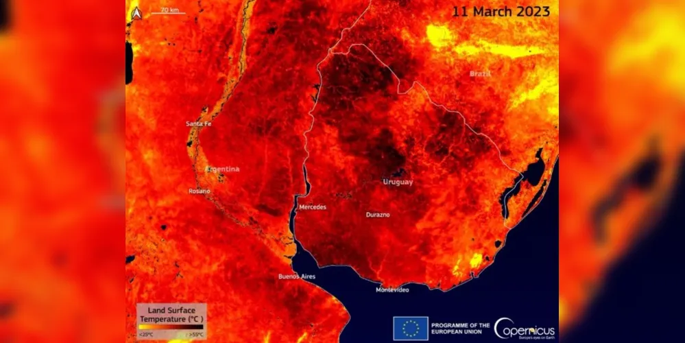 De acordo com Sistema Copernicus, a temperatura chegou a 48ºC no solo