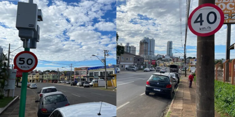Placas estão quase que em paralelo, uma em cada margem da via